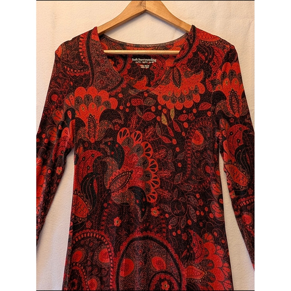 Soft Surroundings Red Black Paisley Floral V-Neck Midi Dress Petite XS 3BN36 - Picture 8 of 12